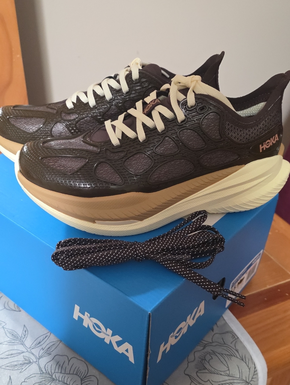 Hoka Women's Athletic Shoes in Black, Tan, Cream